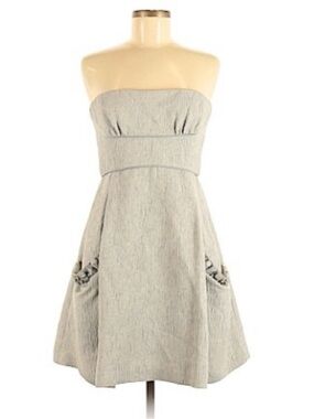 BCBG Strapless Light Gray A-Line Dress with Side Pockets